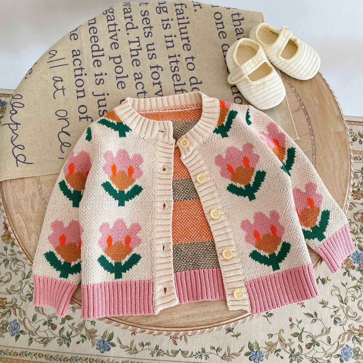 Knitted Sweater Flower Coat Romper Suit