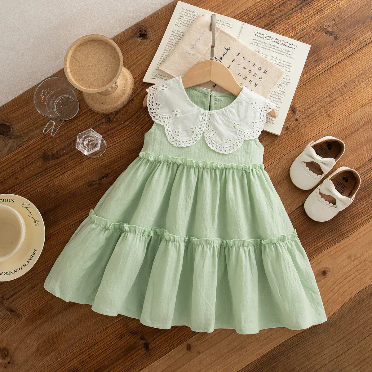Green / 9-12M Lace Bodice Tiered Summer Dress