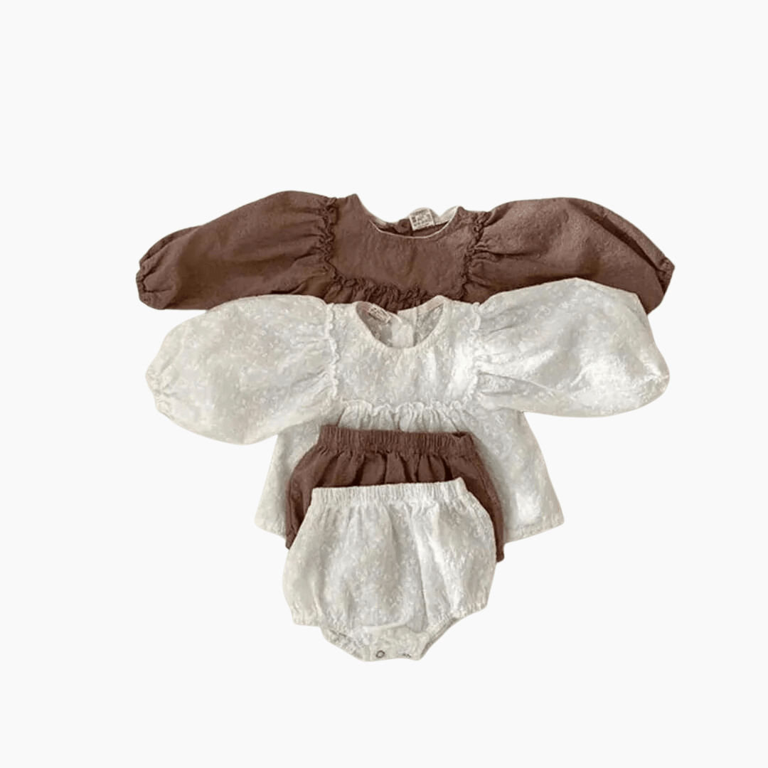 Baby & Toddler Lace Embroidery Long Sleeve Top and Shorts Set