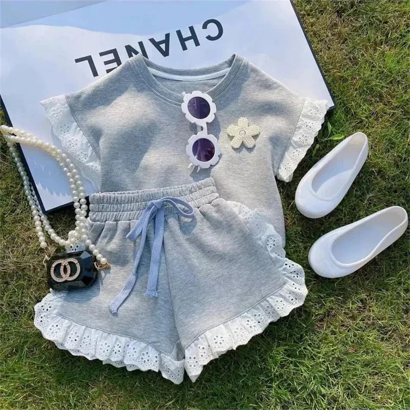 Dark Grey / 1-2T Lace Patchwork Top & Shorts