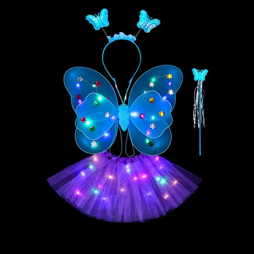 Blue-4pcs LED Fairy Costume Set for Girls