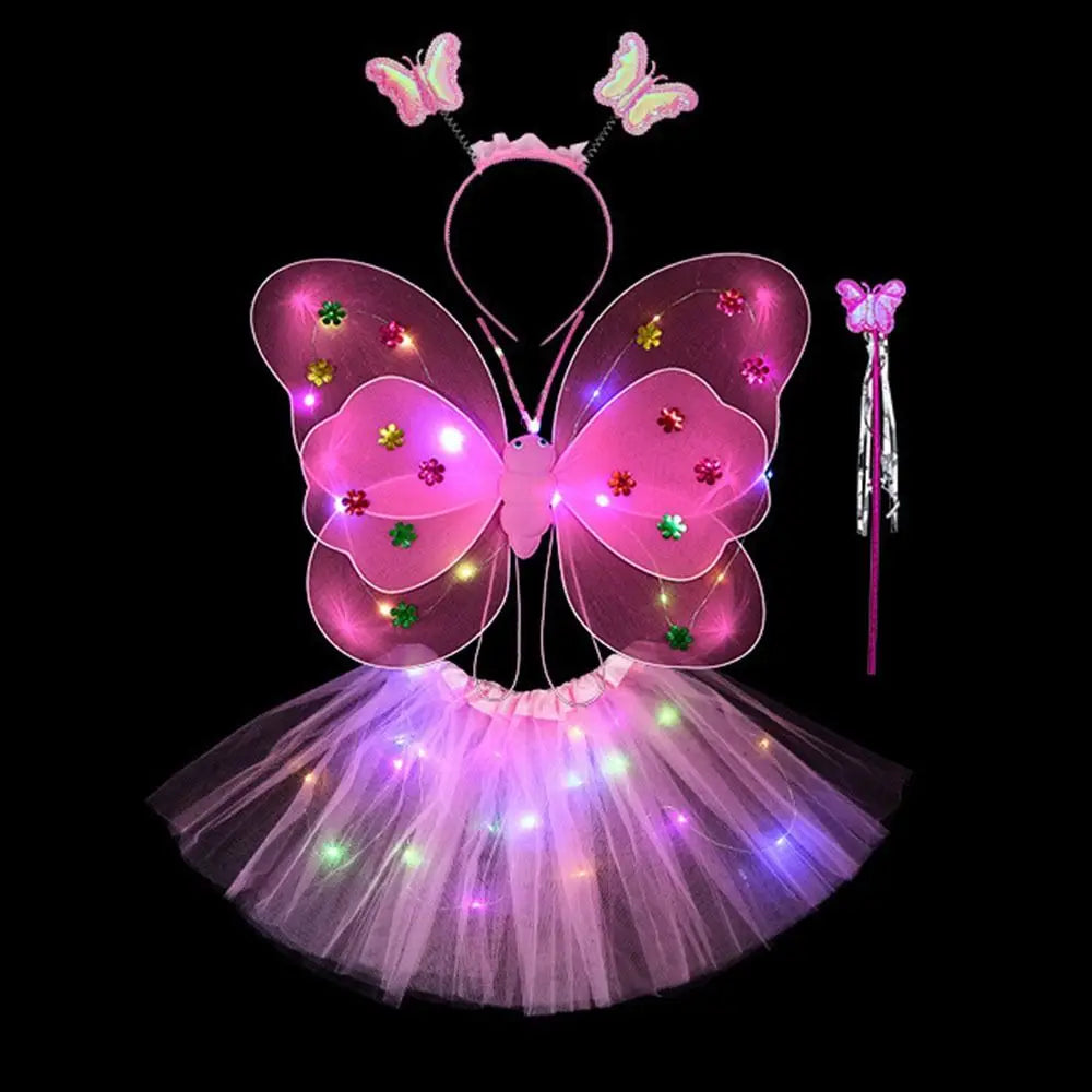 Pink-4pcs LED Fairy Costume Set for Girls
