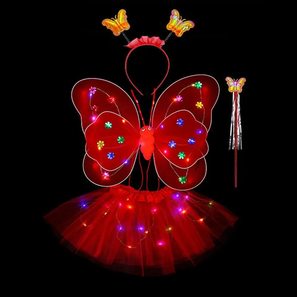 Red-4pcs LED Fairy Costume Set for Girls