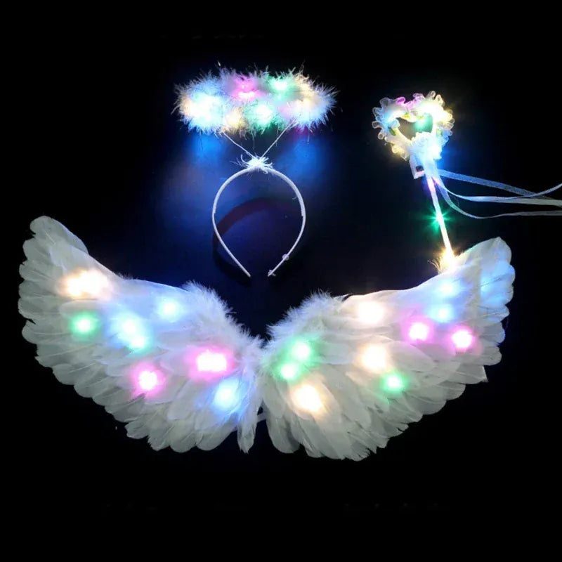 Small White Glowing LED Light-Up Angel Costume Set for Girls