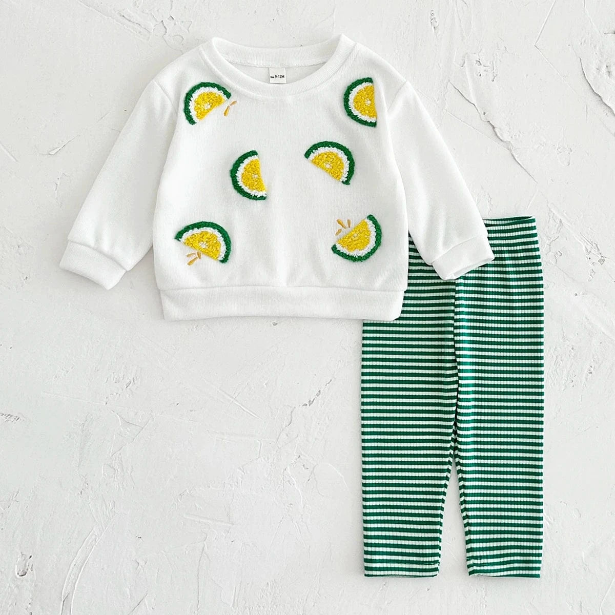Boy's Clothing Lemon Embroidered Sweatshirt and Striped Pants Set