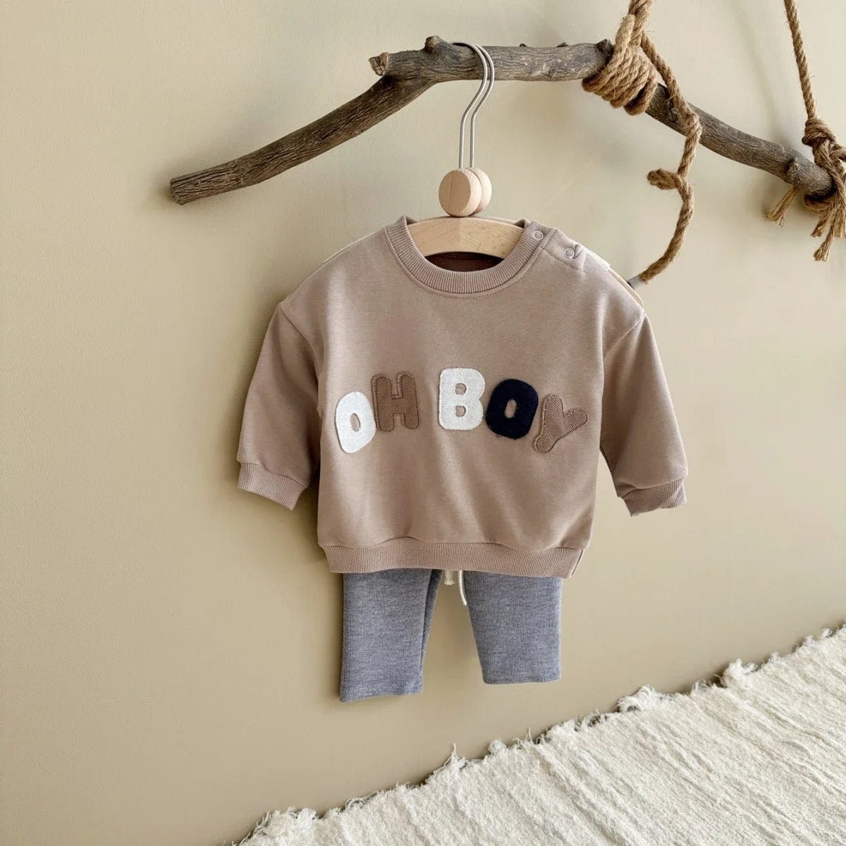 Brown / 24M Letter Pattern Long Sleeve Top and Pants