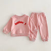 pink / 9M Letter Print Hoodie Suit O-Neck