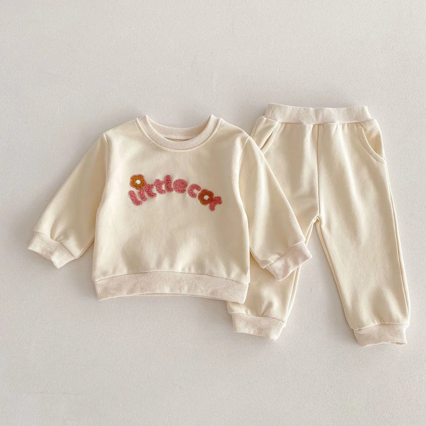 beige / 9M Letter Print Hoodie Suit O-Neck