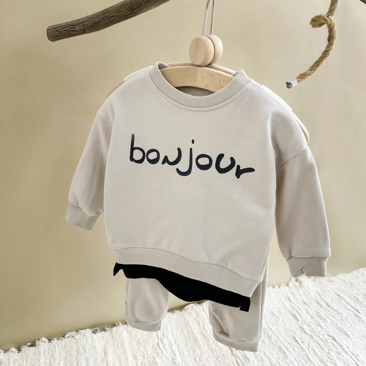 Beige / 4T Letter Sweatshirt Hoodie and Pants