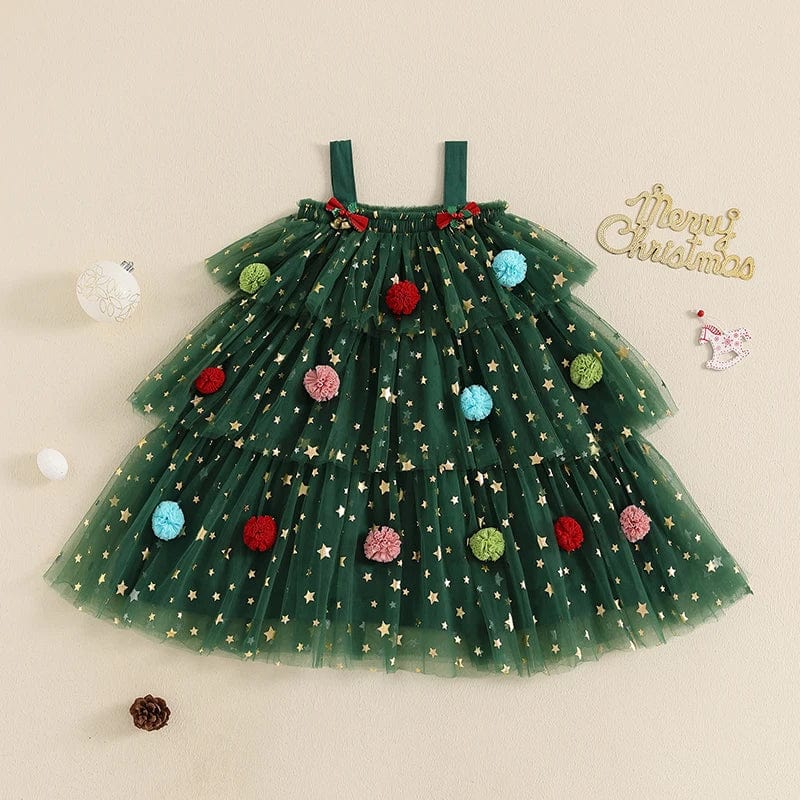 Girls Christmas Tree Dress, Red / 5-6T Girls Christmas Tree Dress, Red / 5-6T