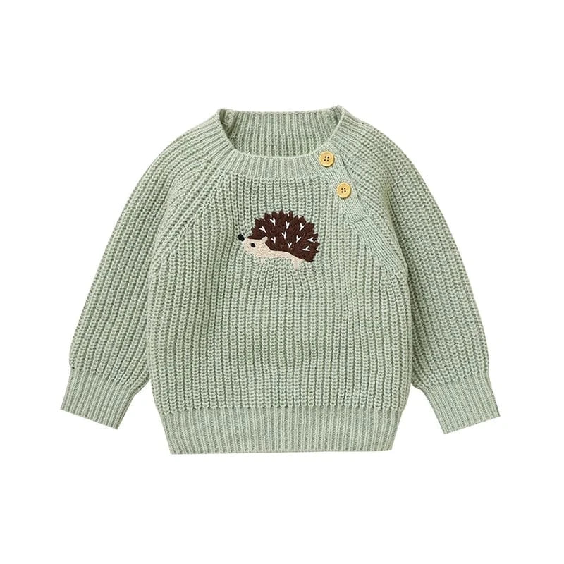 Green / 6-9M Little Hedgehog Embroidered Knit Sweater
