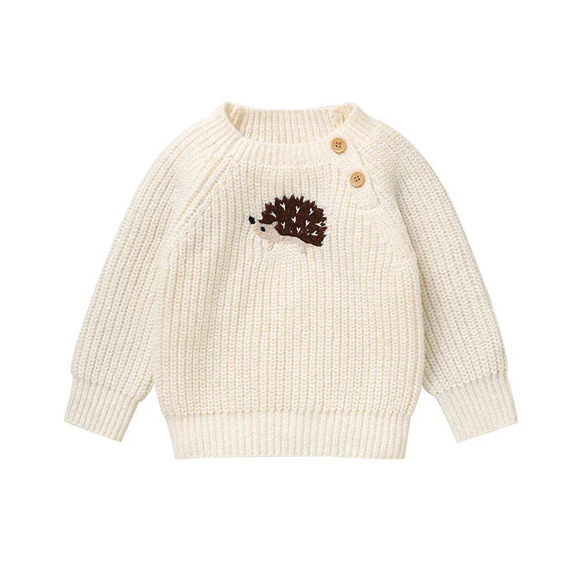 Beige / 6-9M Little Hedgehog Embroidered Knit Sweater