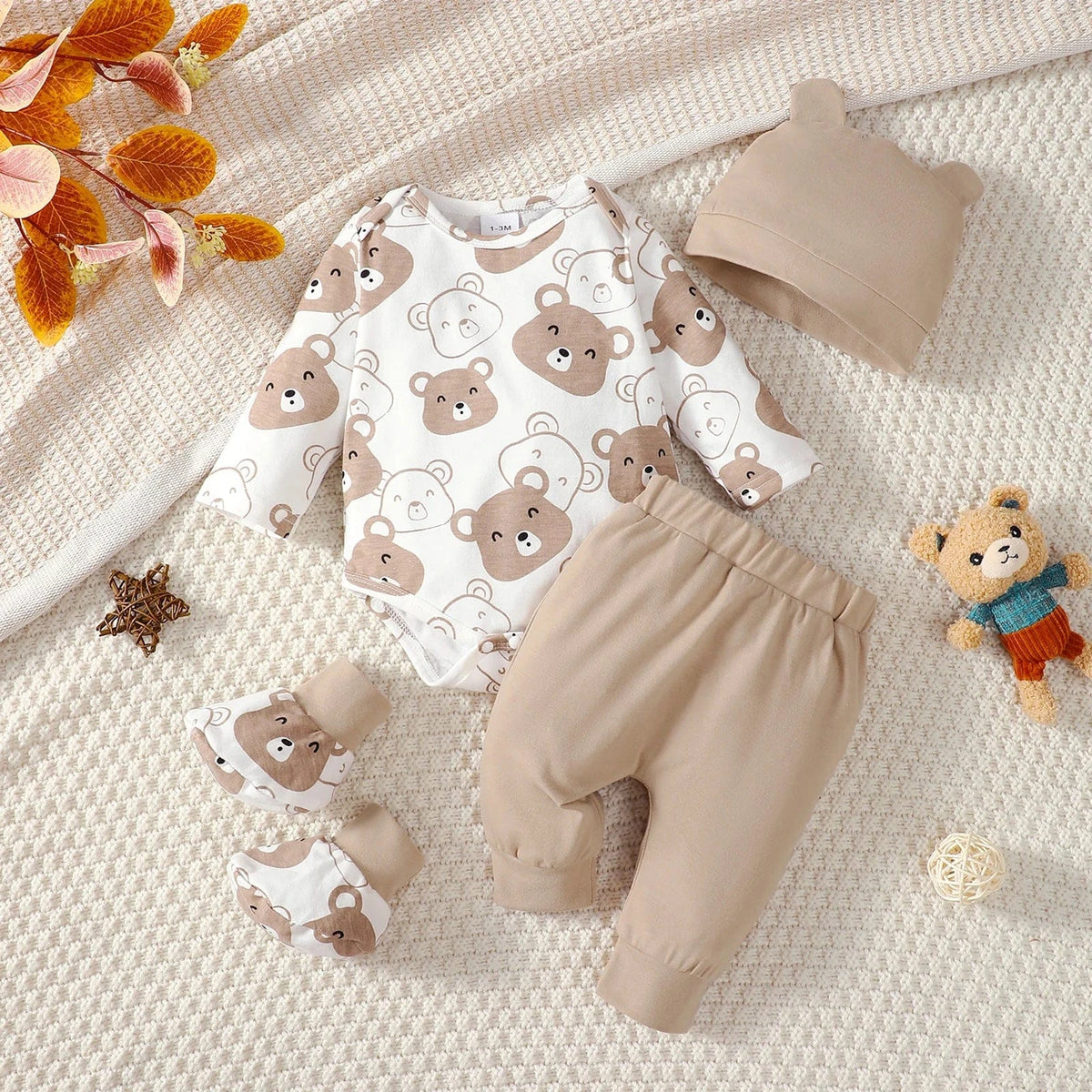 Long Sleeve Bear Baby Bodysuit Set