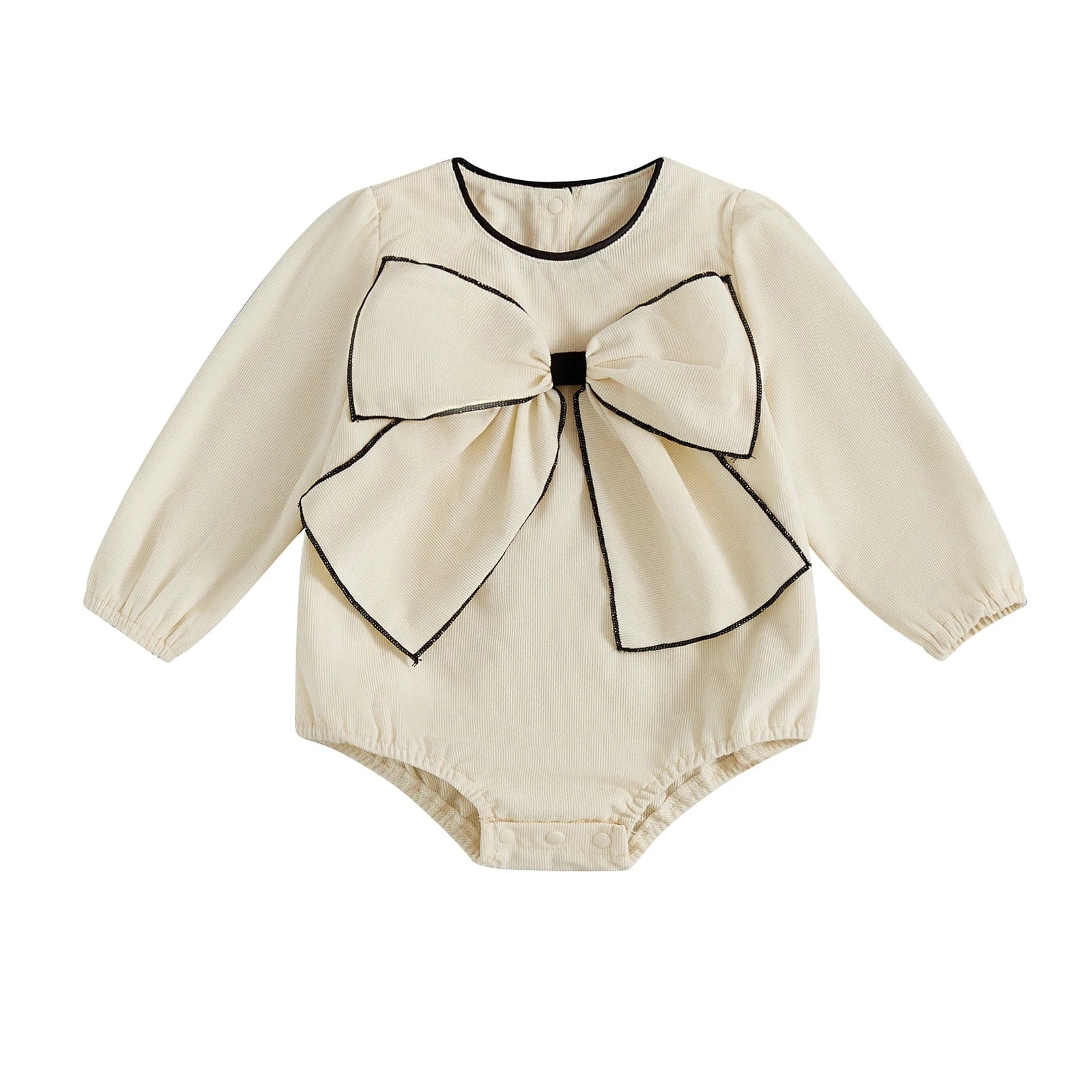 Beige / 0-3M Long Sleeve Bow Romper