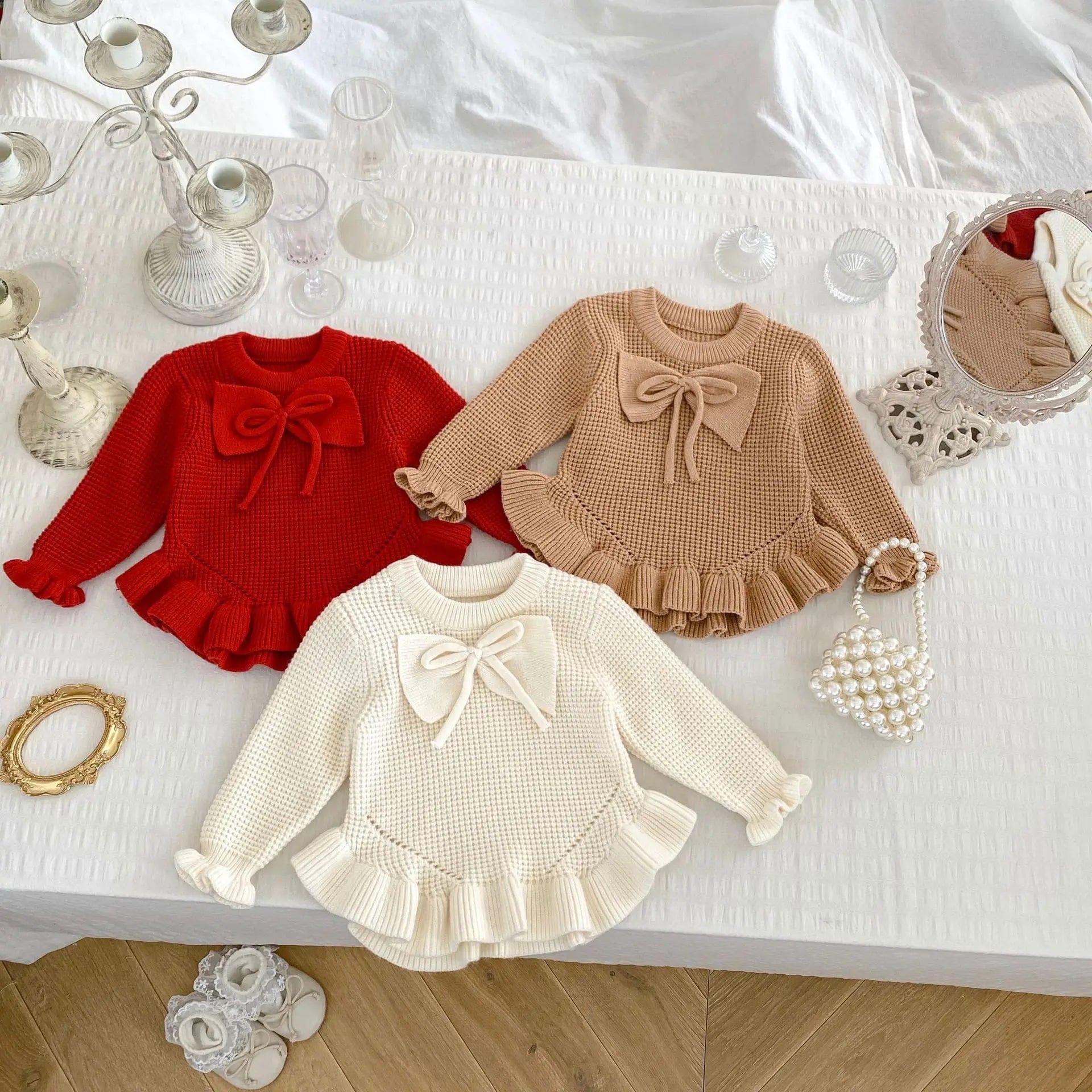 Baby Girl Knitted Sweater Dress with Bow, Brown / 9M Baby Girl Knitted Sweater Dress with Bow, Brown / 9M