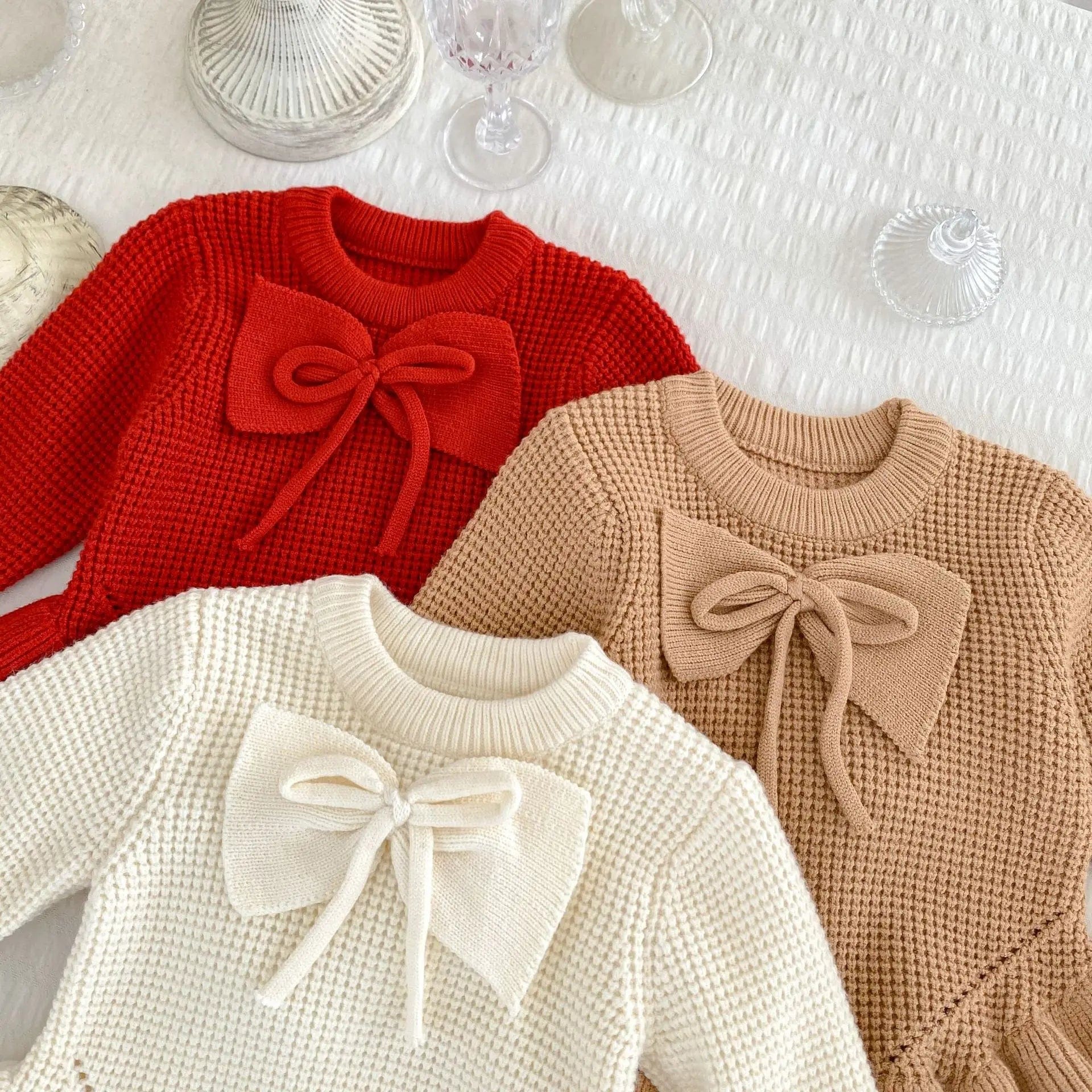 Baby Girl Knitted Sweater Dress with Bow - Momorii Baby Girl Knitted Sweater Dress with Bow - Momorii