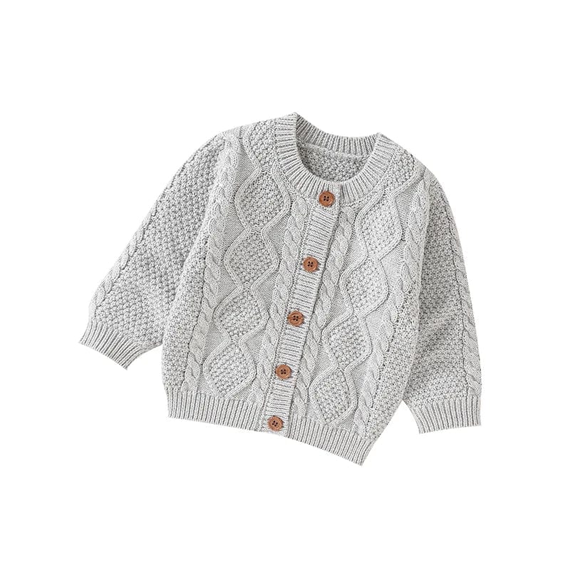 Gray / 6-9M Long Sleeve O-neck Knit Cotton