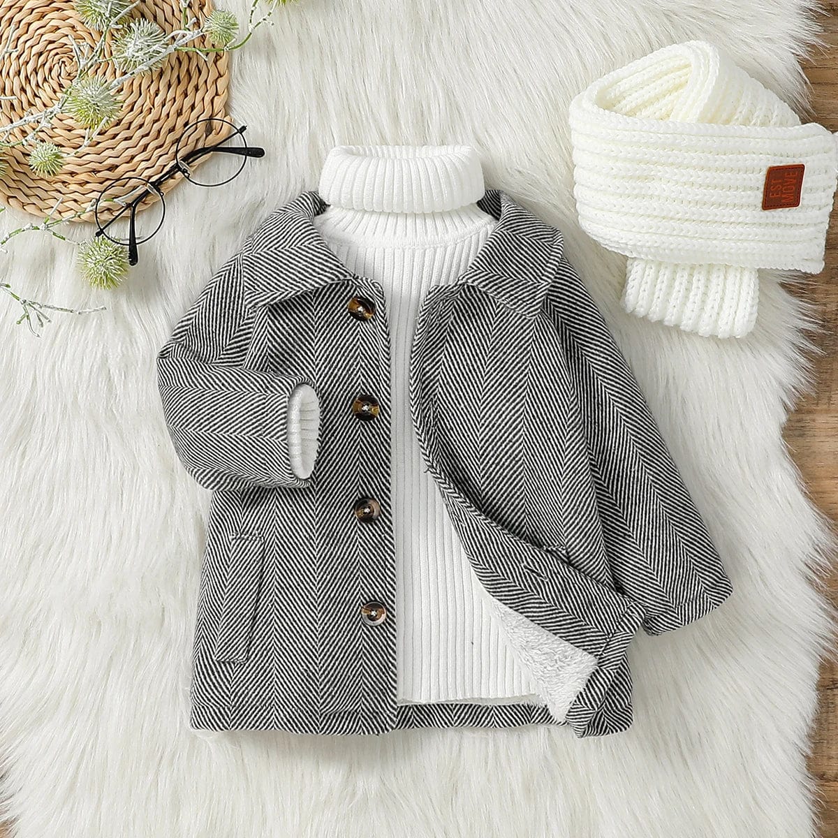 Black / 3-6M Long Sleeve Plush Warm Jacket