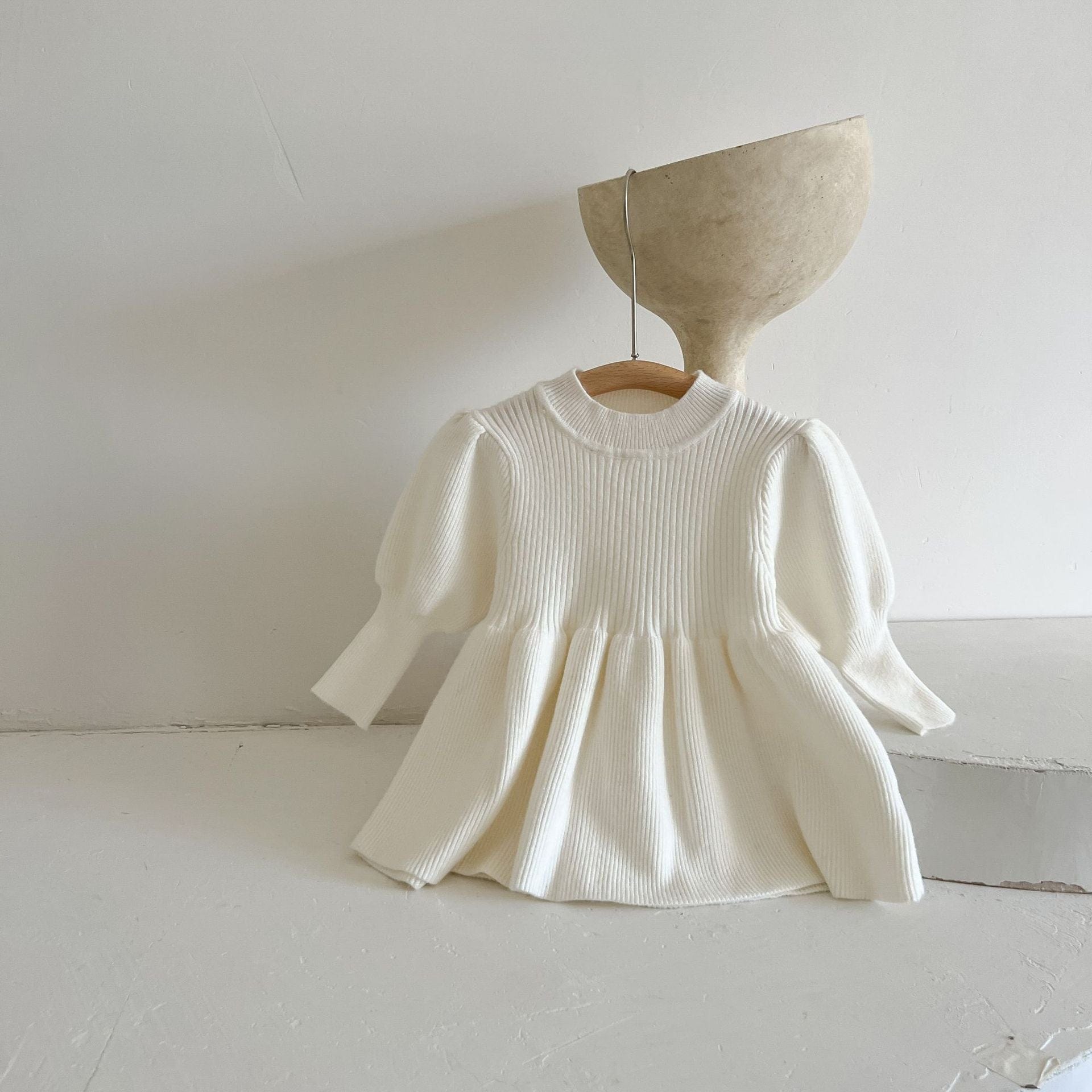 Puff Knit Dress, Ivory / 4T