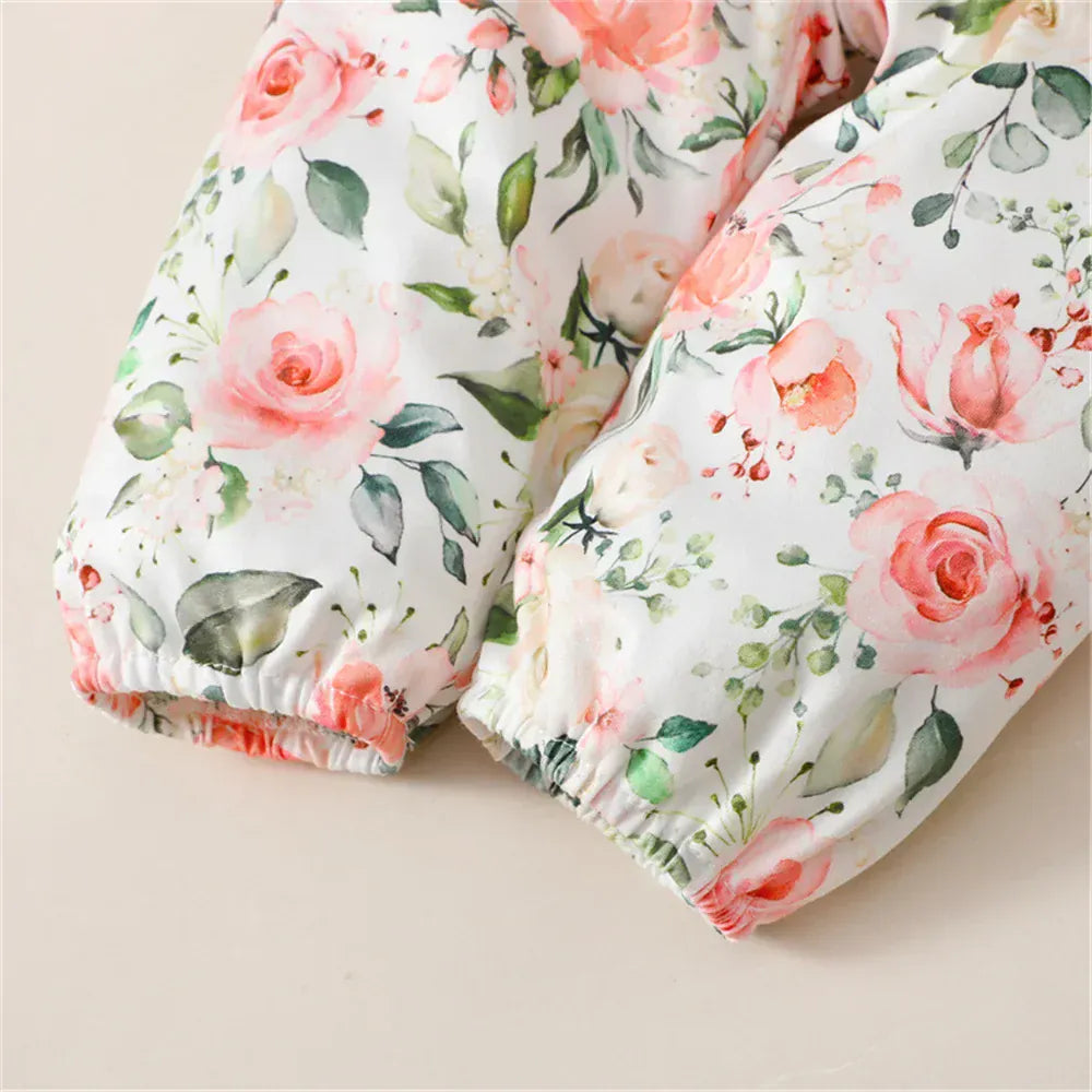 Long Sleeve Romper, Floral Pants and Headband Set