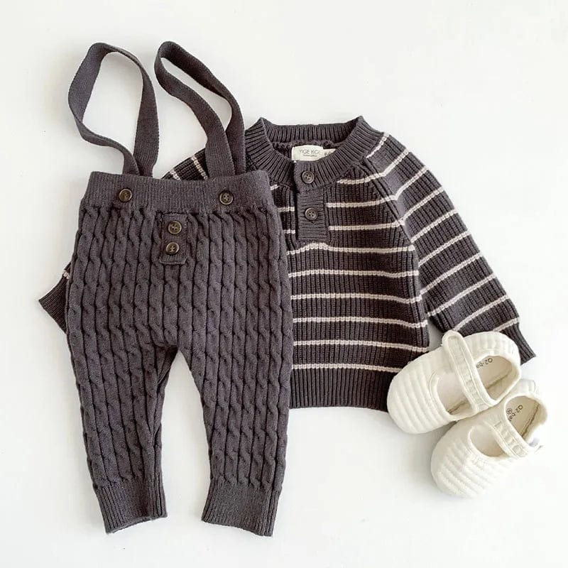 Long Sleeved Striped Sweater+Strap Pants