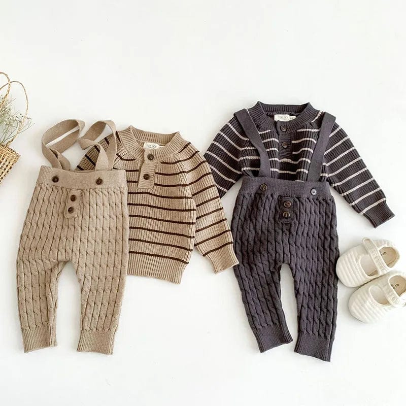 Long Sleeved Striped Sweater+Strap Pants