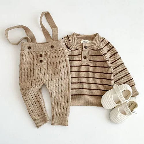 104186 Khaki Set / 18-24M Long Sleeved Striped Sweater+Strap Pants