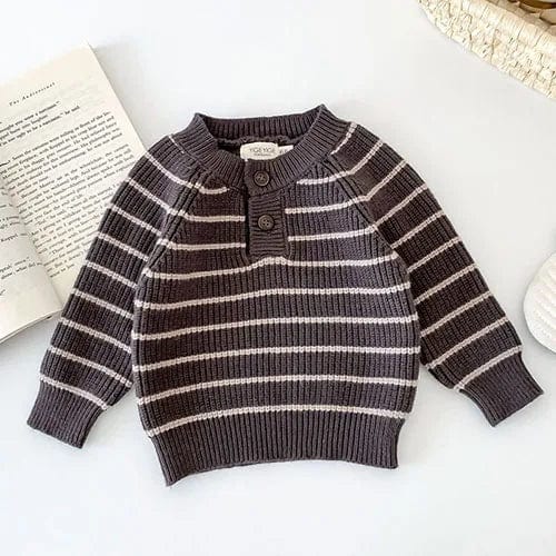 104186 Grey Tops / 18-24M Long Sleeved Striped Sweater+Strap Pants