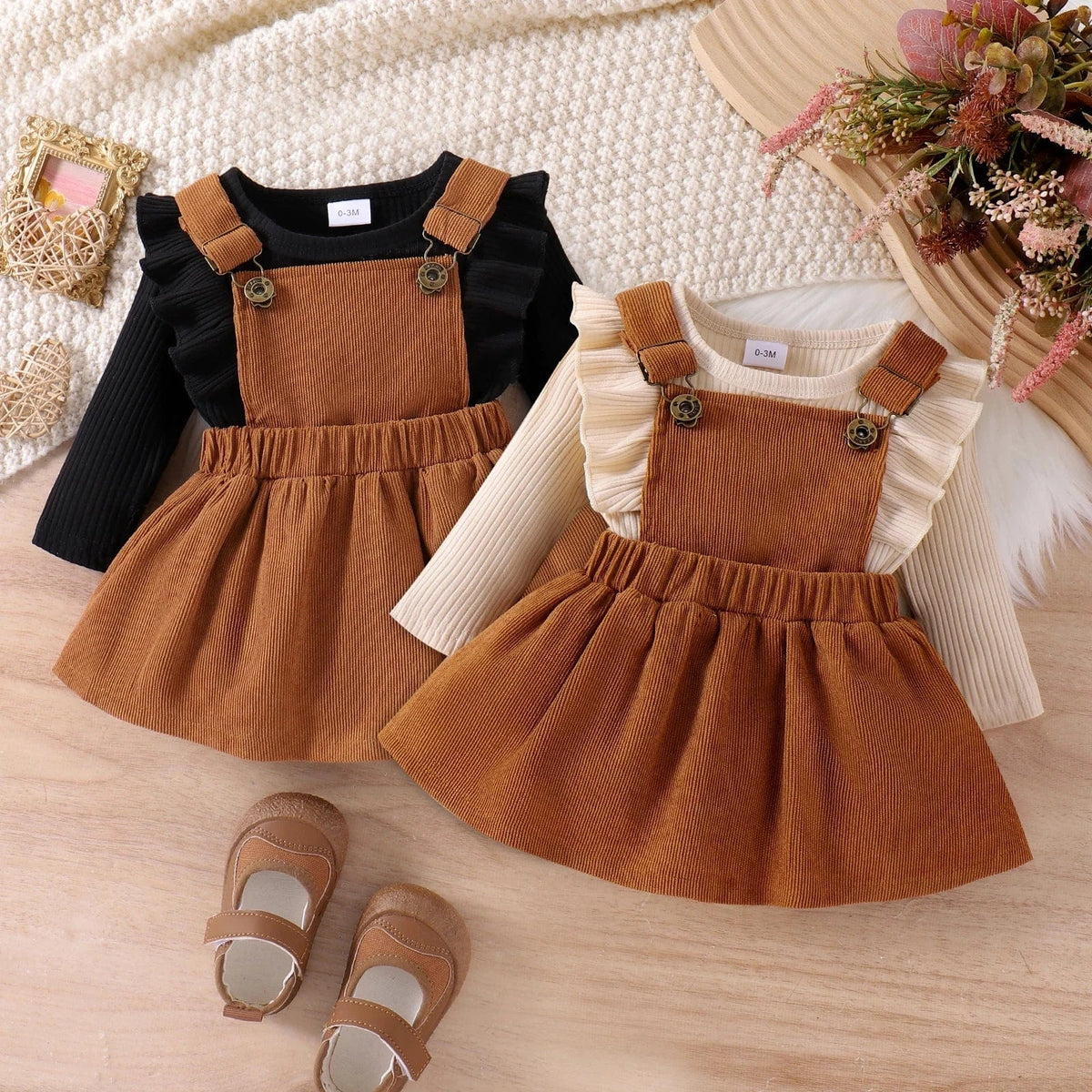 Long-Sleeved Suit + Coffee Strap Skirt