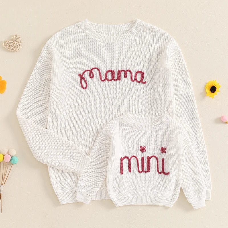 WHITE / Adult  S Matching Sweaters Mom and daughter