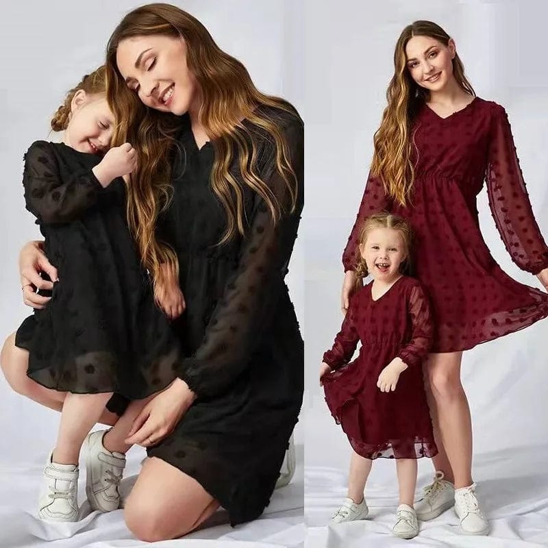 Girl's Clothing Mommy and daughter Long Sleeve Chiffon Dress