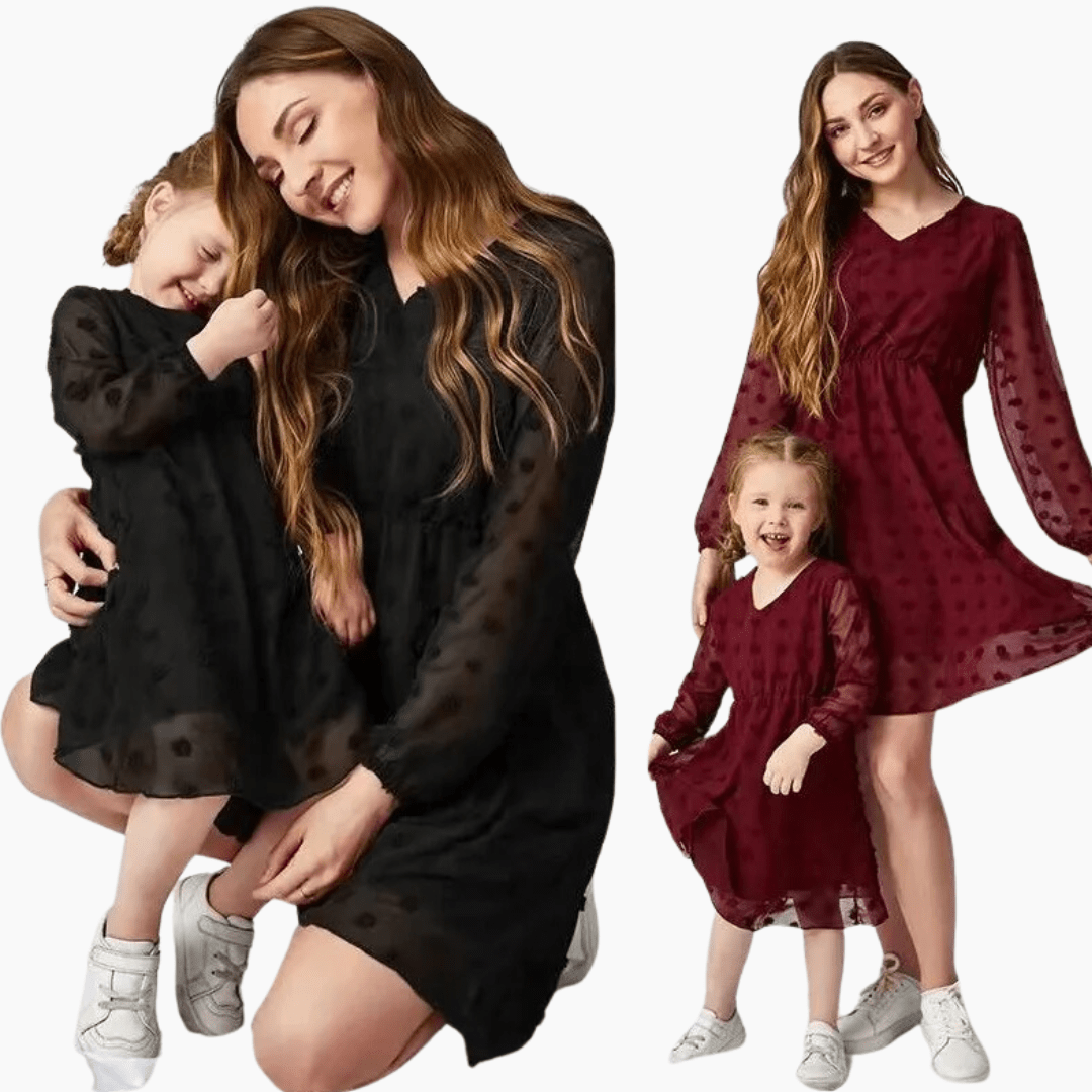 Girl&#39;s Clothing Mommy and daughter Long Sleeve Chiffon Dress