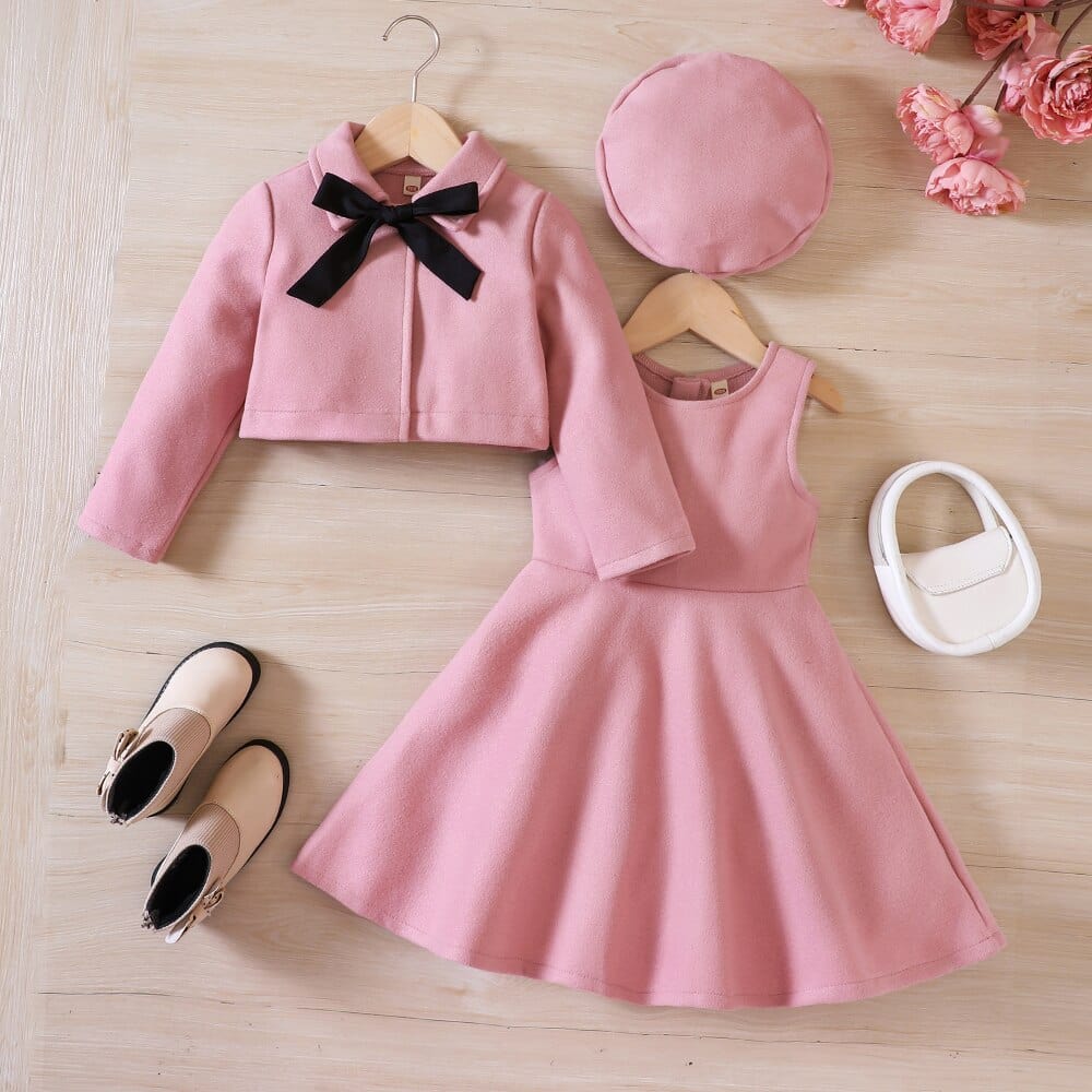 Pink / 90 New Bow Fleece Coat+Tank Top