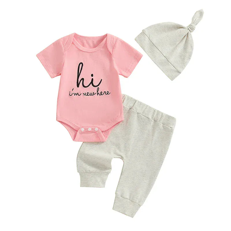 Pink &amp; Light Grey / Newborn Newborn Baby 3-Piece Outfit Set
