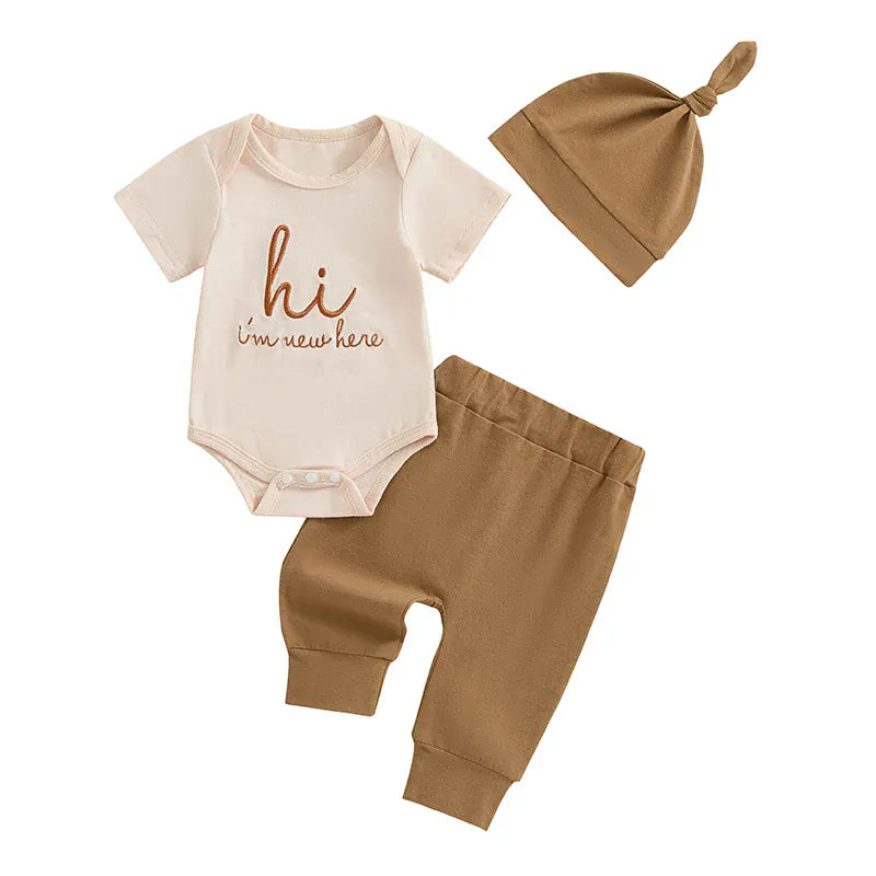 Beige &amp; Camel Brown / Newborn Newborn Baby 3-Piece Outfit Set