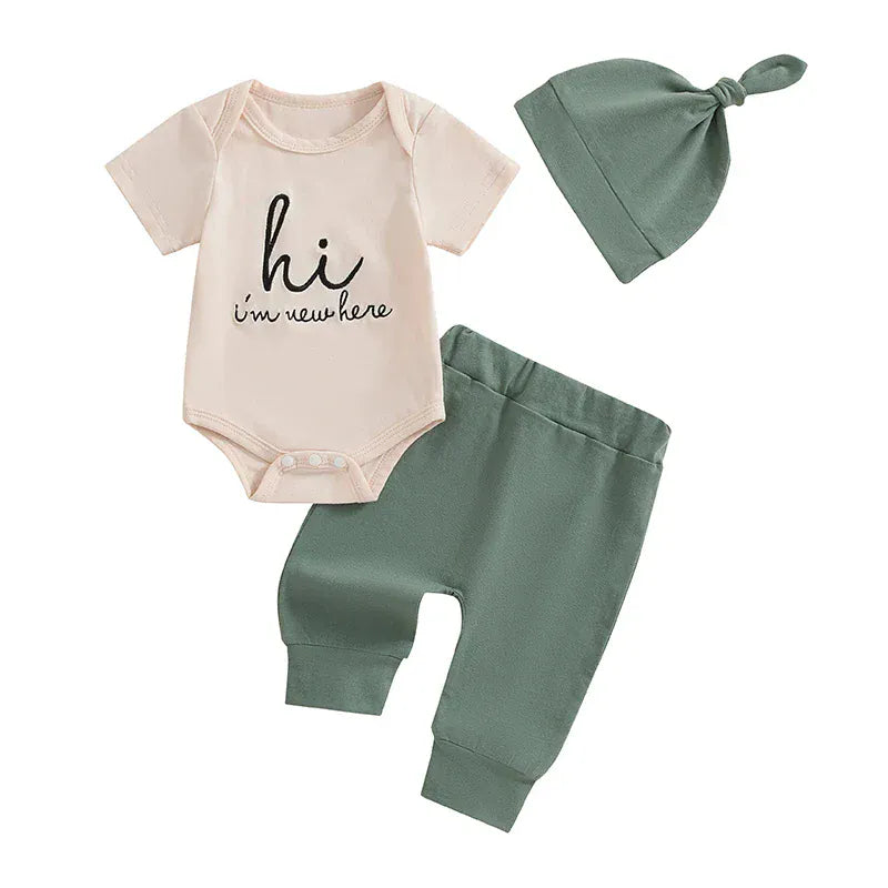 Beige &amp; Sage Green / Newborn Newborn Baby 3-Piece Outfit Set