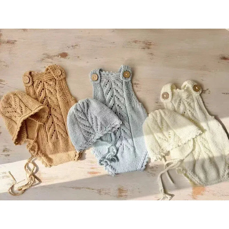 Newborn Cashmere Knit Romper & Hat Photography Prop Set