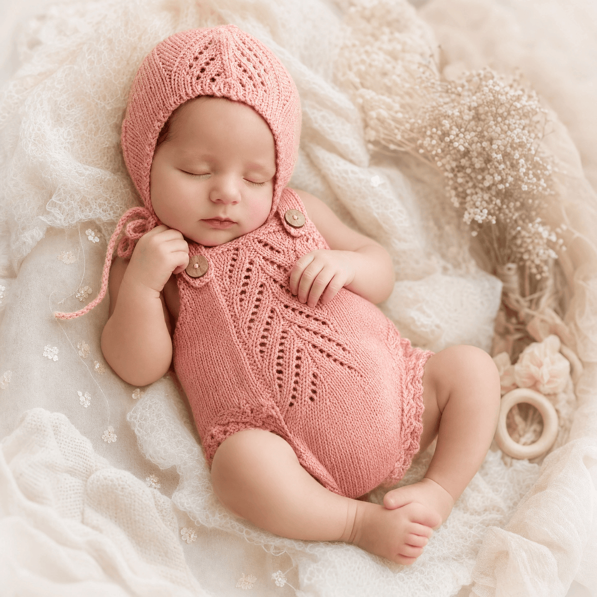 Newborn Cashmere Knit Romper & Hat Photography Prop Set