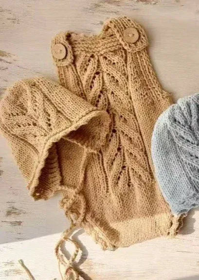 Khaki / 0-1M Newborn Cashmere Knit Romper & Hat Photography Prop Set