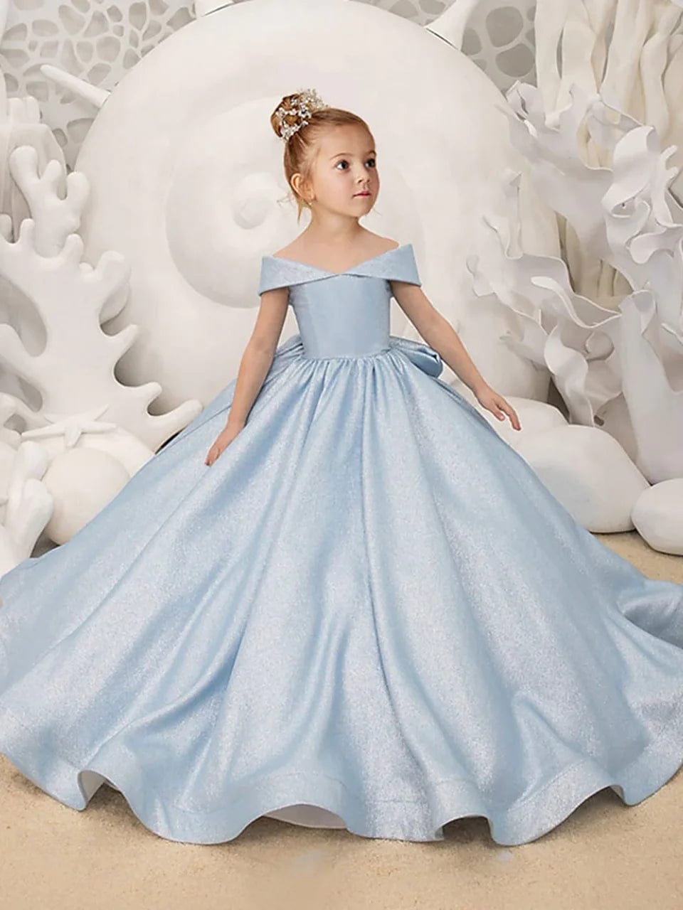 off the shoulder flower girl dress Off Shoulder Flower Girl Dress, Light Blue / 8T