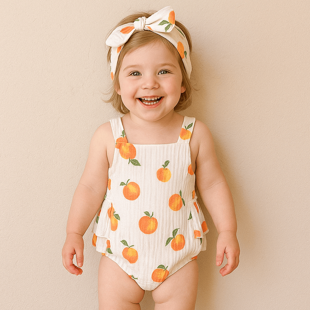 Peach Print Baby Girl Summer Romper