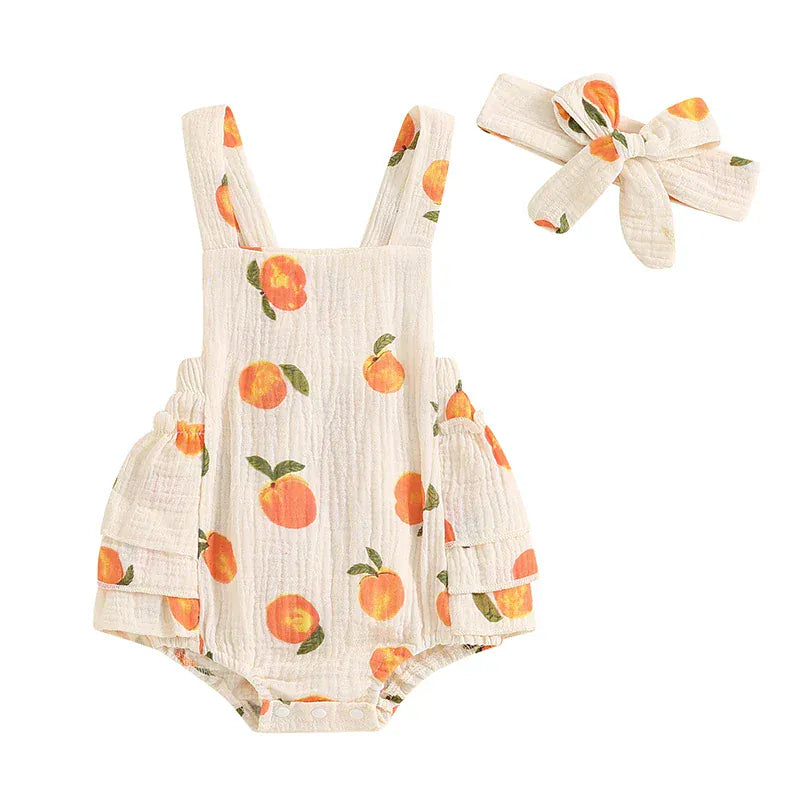 Orange / 6M / United States Peach Print Baby Girl Summer Romper