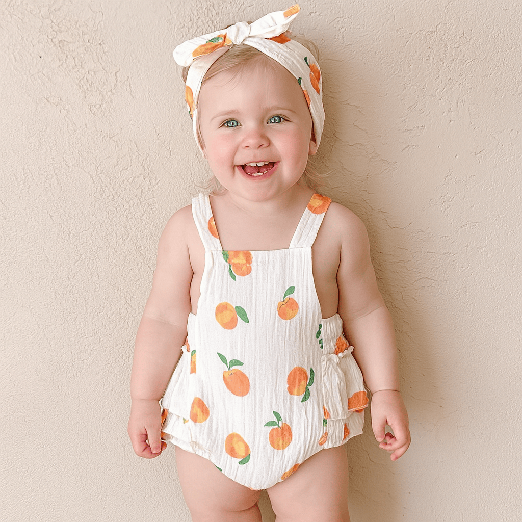 Peach Print Baby Girl Summer Romper