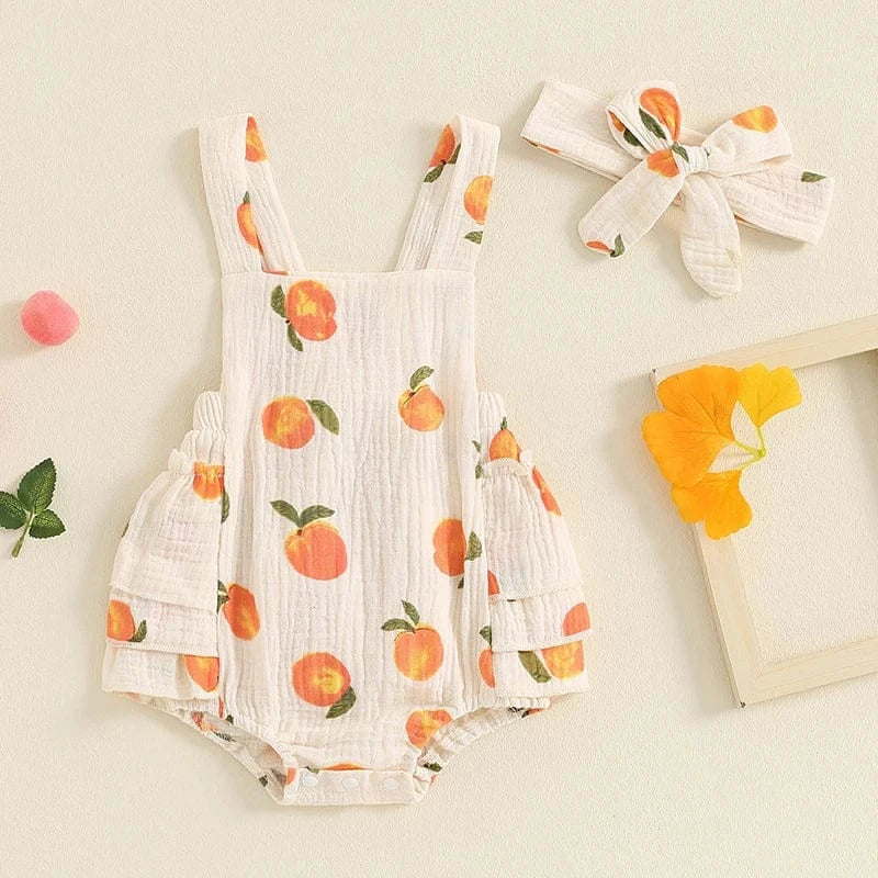 Peach Print Baby Girl Summer Romper