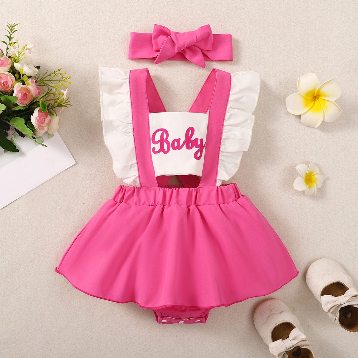 pink romper dress Pink Baby Romper with Headband, Pink / 12-18M