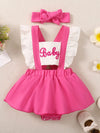 Pink / 6M Pink Baby Romper Dress with Headband