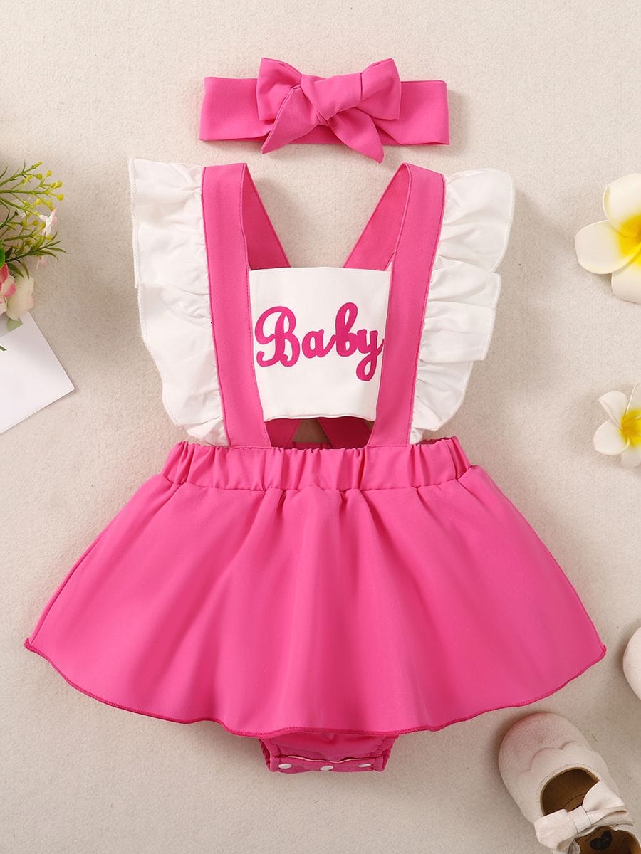 Pink / 6M Pink Baby Romper Dress with Headband