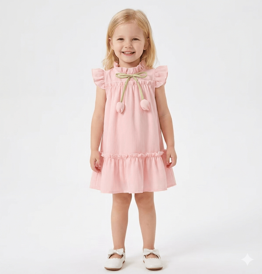 Pink Chiffon Dress with Tulip Bow