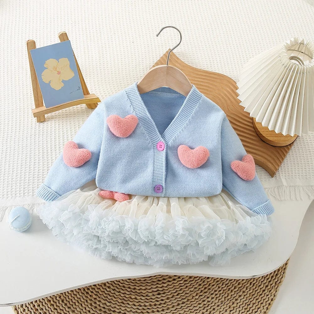 Girl's Clothing Blue set / 2T Pink Heart Cardigan and Tulle Skirt Set