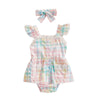 Yellow / 3-6Months Plaid Baby Romper with Headband